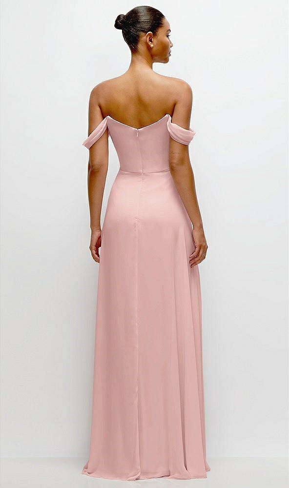 Back View - Rose Off-the-Shoulder Draped Neckline Maxi Dress