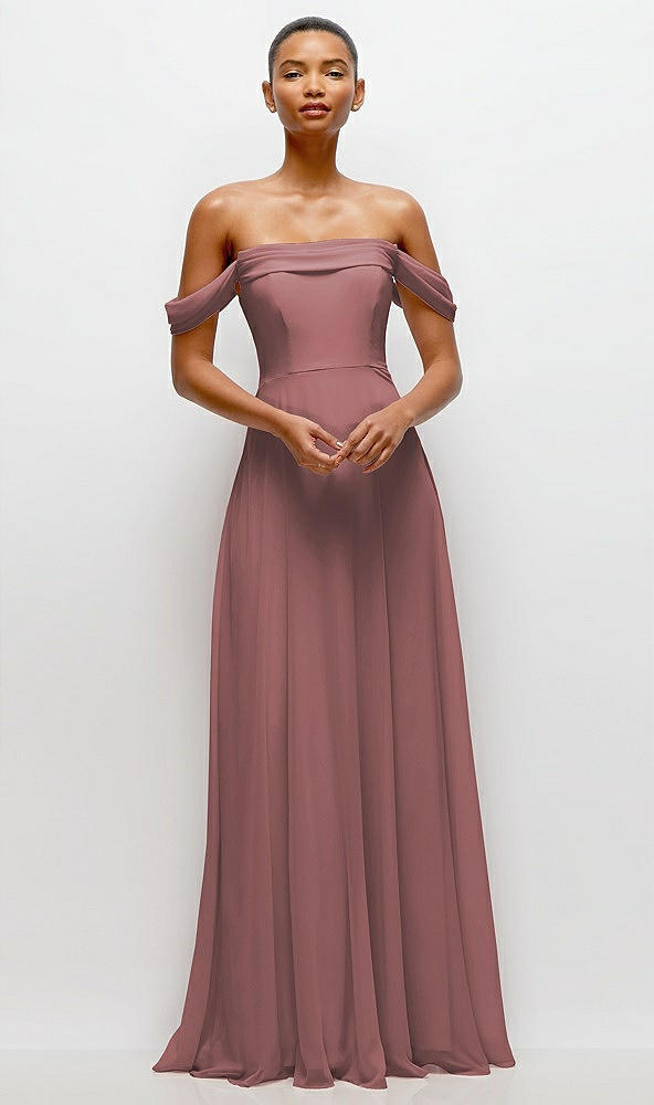 Front View - Rosewood Off-the-Shoulder Draped Neckline Maxi Dress