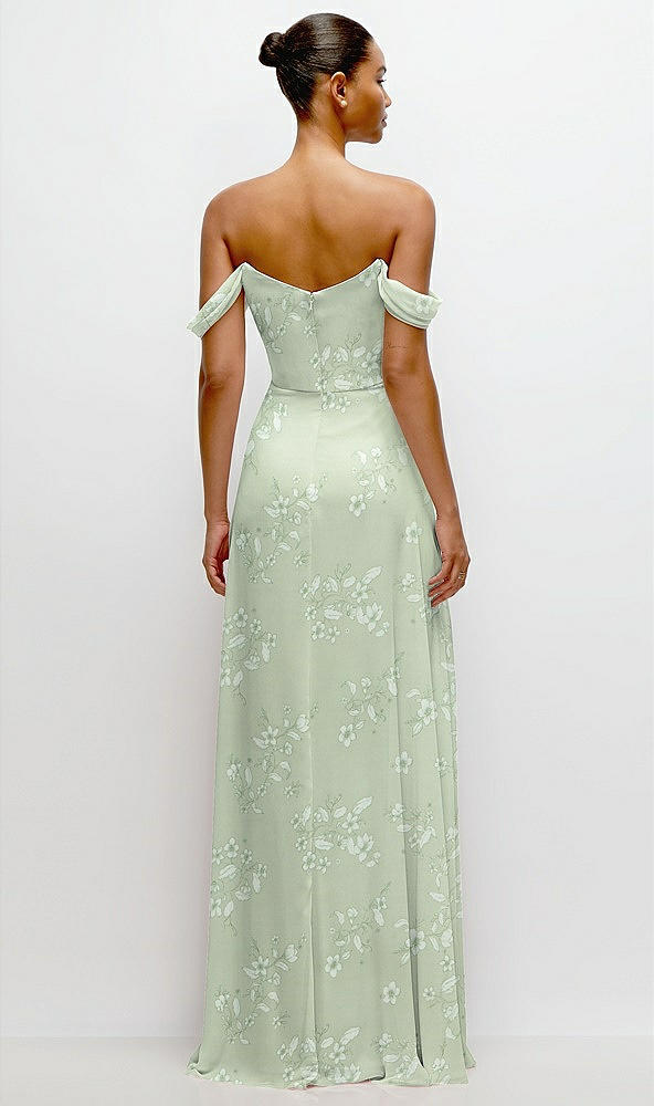 Back View - Vintage Primrose Sage Off-the-Shoulder Draped Neckline Maxi Dress