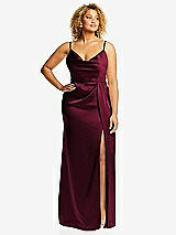 Front View Thumbnail - Cabernet Cowl-Neck Draped Wrap Maxi Dress with Front Slit