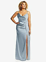 Front View Thumbnail - Mist Cowl-Neck Draped Wrap Maxi Dress with Front Slit