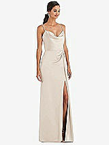 Alt View 1 Thumbnail - Oat Cowl-Neck Draped Wrap Maxi Dress with Front Slit