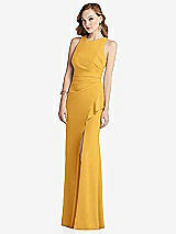 Alt View 1 Thumbnail - NYC Yellow Halter Maxi Dress with Cascade Ruffle Slit