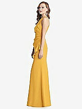 Side View Thumbnail - NYC Yellow Halter Maxi Dress with Cascade Ruffle Slit