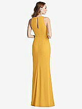 Rear View Thumbnail - NYC Yellow Halter Maxi Dress with Cascade Ruffle Slit