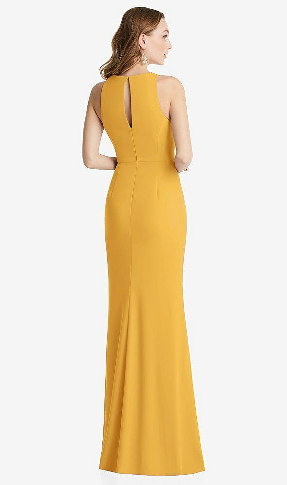 Back View - NYC Yellow Halter Maxi Dress with Cascade Ruffle Slit