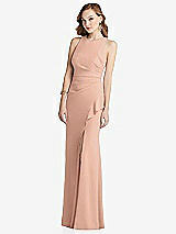 Alt View 1 Thumbnail - Pale Peach Halter Maxi Dress with Cascade Ruffle Slit