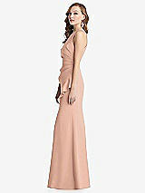 Side View Thumbnail - Pale Peach Halter Maxi Dress with Cascade Ruffle Slit