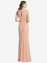 Rear View Thumbnail - Pale Peach Halter Maxi Dress with Cascade Ruffle Slit