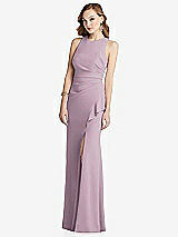 Alt View 1 Thumbnail - Suede Rose Halter Maxi Dress with Cascade Ruffle Slit