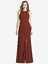 Front View Thumbnail - Auburn Moon Halter Maxi Dress with Cascade Ruffle Slit