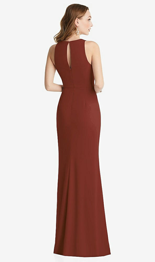 Back View - Auburn Moon Halter Maxi Dress with Cascade Ruffle Slit