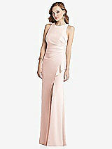 Alt View 1 Thumbnail - Blush Halter Maxi Dress with Cascade Ruffle Slit