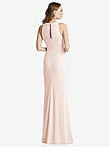 Rear View Thumbnail - Blush Halter Maxi Dress with Cascade Ruffle Slit