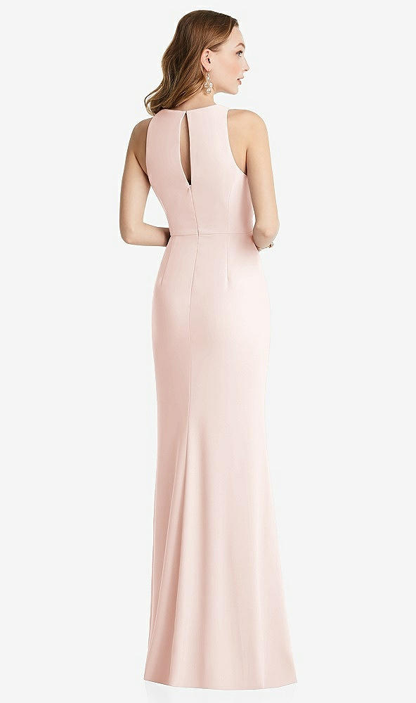 Back View - Blush Halter Maxi Dress with Cascade Ruffle Slit