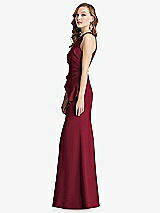 Side View Thumbnail - Burgundy Halter Maxi Dress with Cascade Ruffle Slit