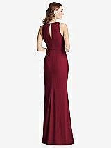 Rear View Thumbnail - Burgundy Halter Maxi Dress with Cascade Ruffle Slit