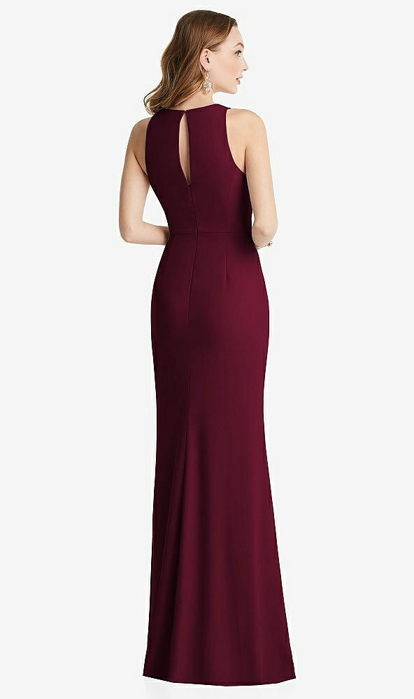 Back View - Cabernet Halter Maxi Dress with Cascade Ruffle Slit