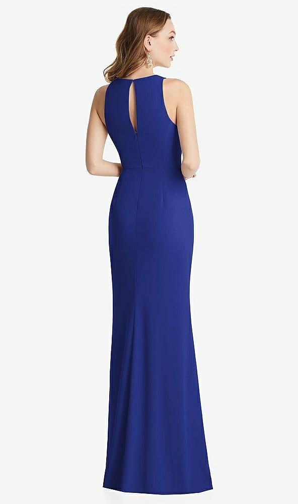 Back View - Cobalt Blue Halter Maxi Dress with Cascade Ruffle Slit