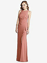 Alt View 1 Thumbnail - Desert Rose Halter Maxi Dress with Cascade Ruffle Slit