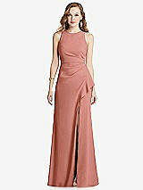 Front View Thumbnail - Desert Rose Halter Maxi Dress with Cascade Ruffle Slit