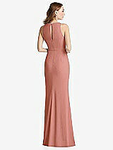 Rear View Thumbnail - Desert Rose Halter Maxi Dress with Cascade Ruffle Slit