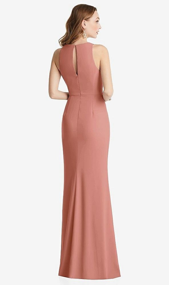 Back View - Desert Rose Halter Maxi Dress with Cascade Ruffle Slit