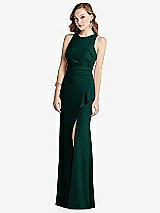 Alt View 1 Thumbnail - Evergreen Halter Maxi Dress with Cascade Ruffle Slit