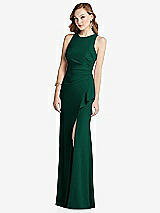 Alt View 1 Thumbnail - Hunter Green Halter Maxi Dress with Cascade Ruffle Slit