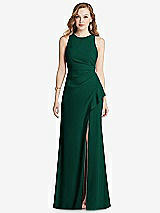 Front View Thumbnail - Hunter Green Halter Maxi Dress with Cascade Ruffle Slit