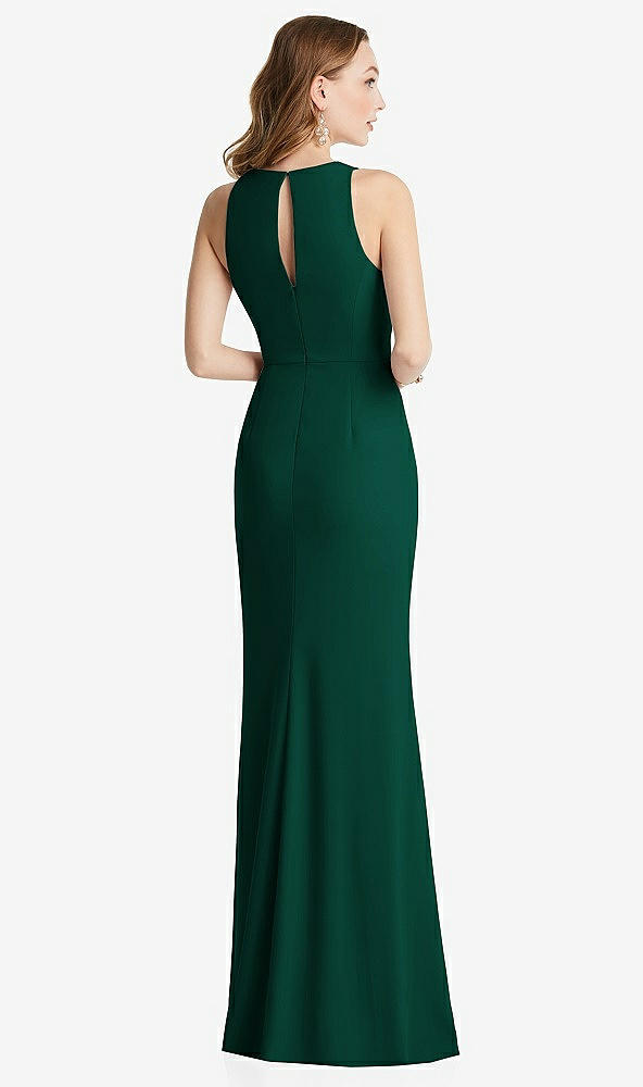 Back View - Hunter Green Halter Maxi Dress with Cascade Ruffle Slit