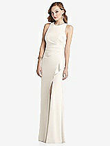 Alt View 1 Thumbnail - Ivory Halter Maxi Dress with Cascade Ruffle Slit