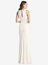 Rear View Thumbnail - Ivory Halter Maxi Dress with Cascade Ruffle Slit