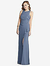 Alt View 1 Thumbnail - Larkspur Blue Halter Maxi Dress with Cascade Ruffle Slit