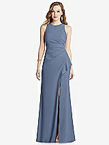 Front View Thumbnail - Larkspur Blue Halter Maxi Dress with Cascade Ruffle Slit