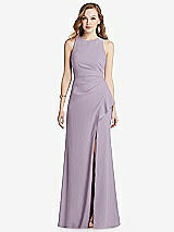 Front View Thumbnail - Lilac Haze Halter Maxi Dress with Cascade Ruffle Slit