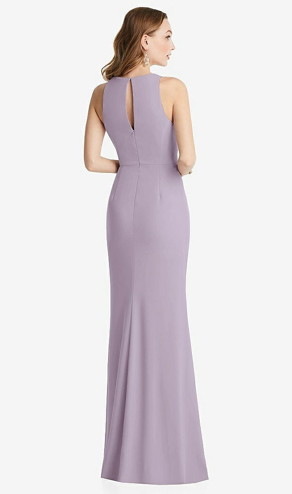 Back View - Lilac Haze Halter Maxi Dress with Cascade Ruffle Slit