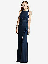 Alt View 1 Thumbnail - Midnight Navy Halter Maxi Dress with Cascade Ruffle Slit