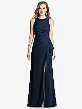 Front View Thumbnail - Midnight Navy Halter Maxi Dress with Cascade Ruffle Slit