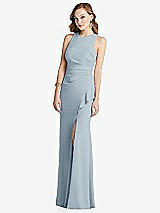 Alt View 1 Thumbnail - Mist Halter Maxi Dress with Cascade Ruffle Slit