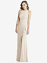 Alt View 1 Thumbnail - Oat Halter Maxi Dress with Cascade Ruffle Slit