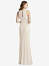 Rear View Thumbnail - Oat Halter Maxi Dress with Cascade Ruffle Slit