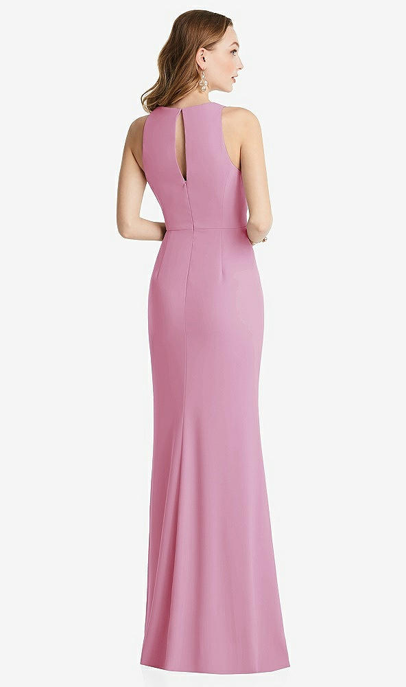 Back View - Powder Pink Halter Maxi Dress with Cascade Ruffle Slit