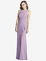 Alt View 1 Thumbnail - Pale Purple Halter Maxi Dress with Cascade Ruffle Slit