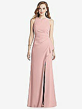 Front View Thumbnail - Rose Halter Maxi Dress with Cascade Ruffle Slit