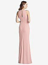 Rear View Thumbnail - Rose Halter Maxi Dress with Cascade Ruffle Slit