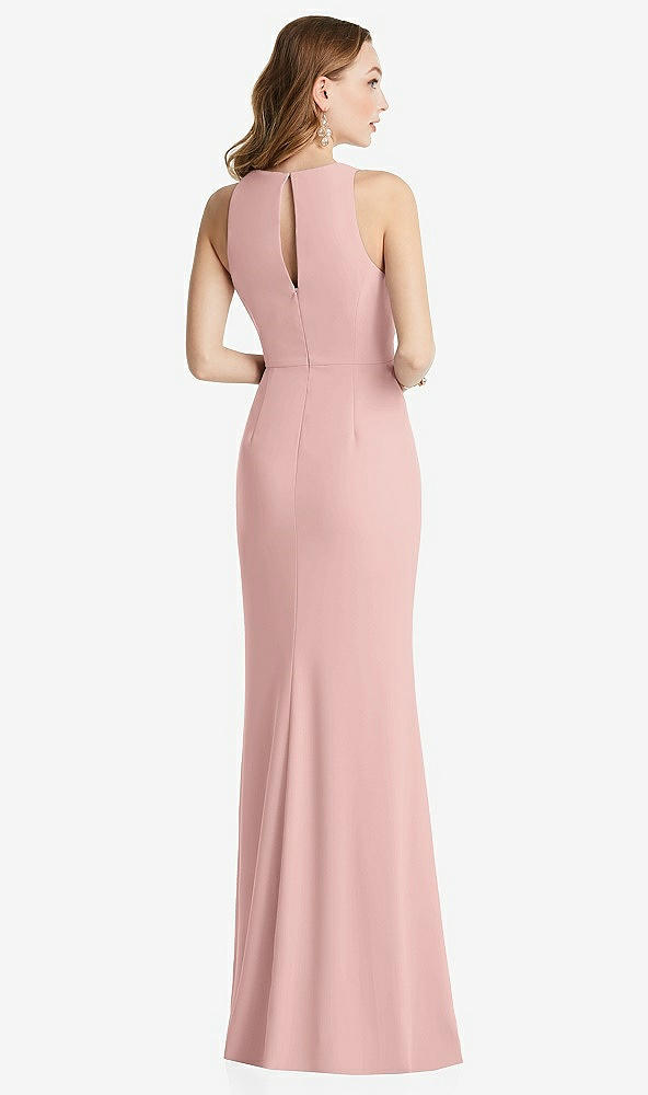 Back View - Rose Halter Maxi Dress with Cascade Ruffle Slit