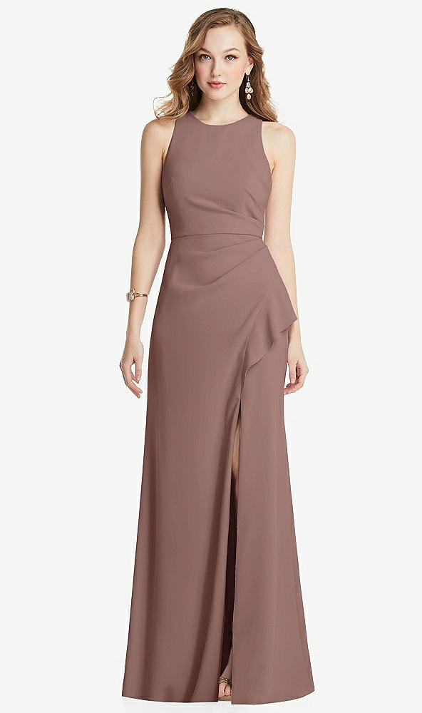 Front View - Sienna Halter Maxi Dress with Cascade Ruffle Slit