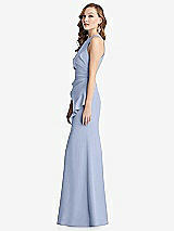 Side View Thumbnail - Sky Blue Halter Maxi Dress with Cascade Ruffle Slit