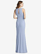 Rear View Thumbnail - Sky Blue Halter Maxi Dress with Cascade Ruffle Slit